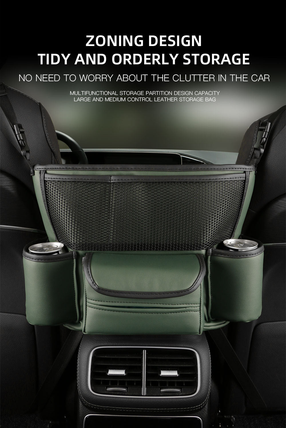 Nappa Leather Car Center Console Storage Bag