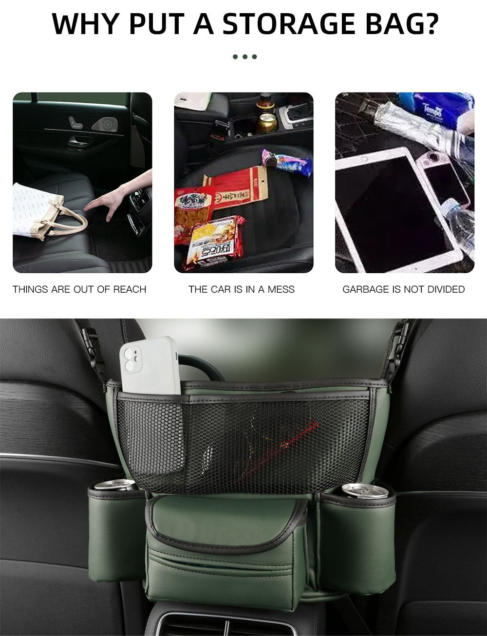 Nappa Leather Car Center Console Storage Bag