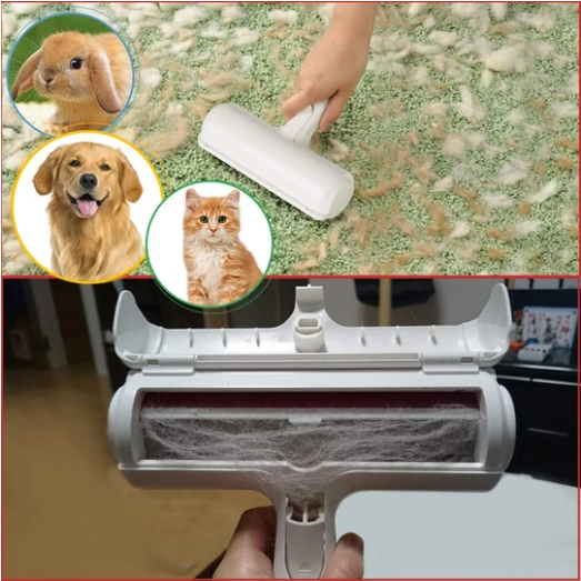 Road roller pet hair removal brush